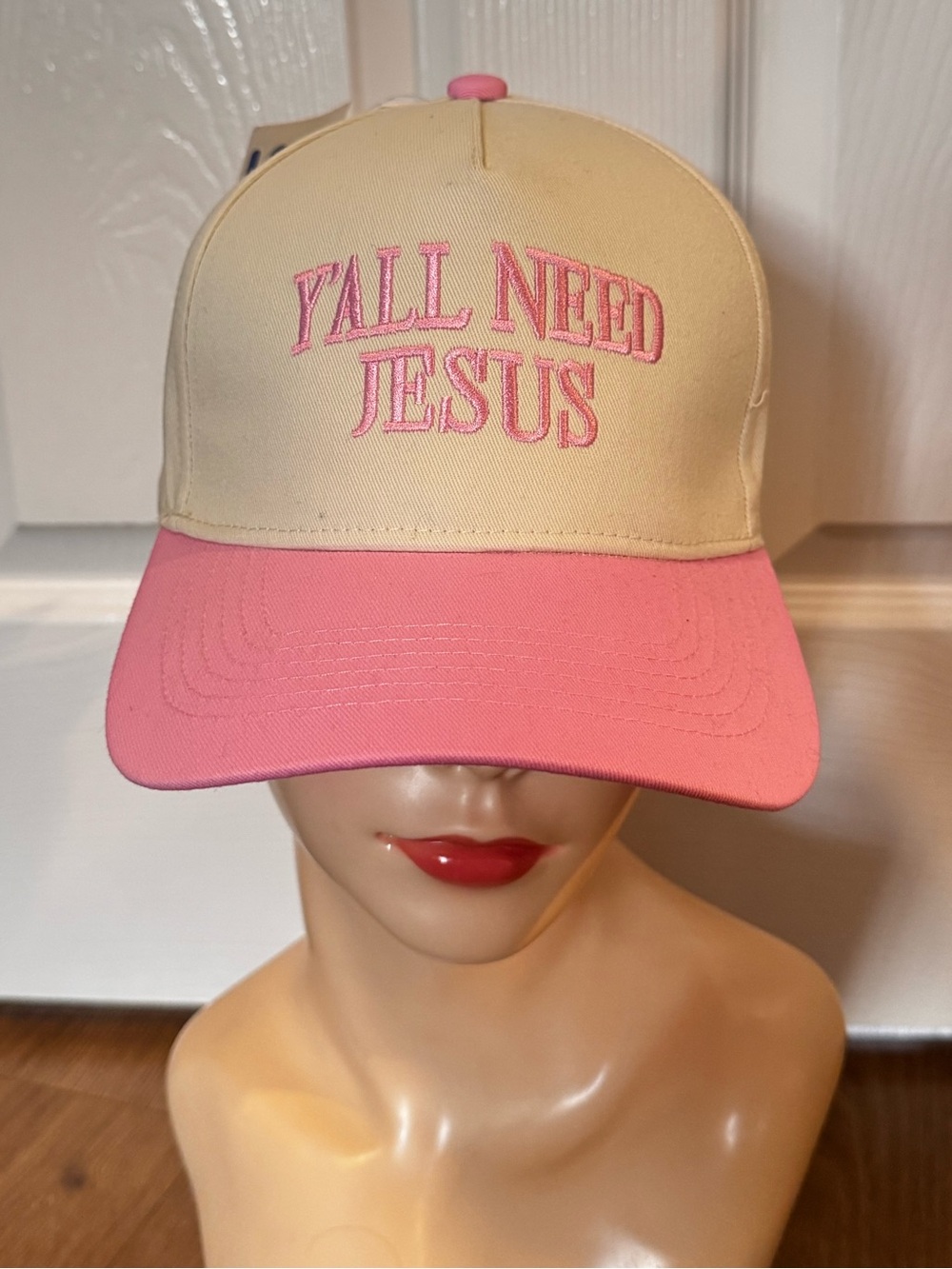 Yall need Jesus women’s trucker hat baseball cap religious beautiful beige pink